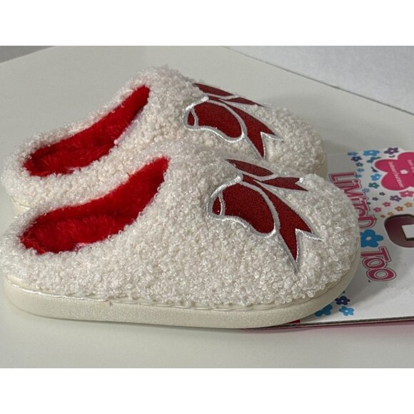 Limited Too white red lined Christmas bow slippers girls S 11/12 NWT glitter - Picture 3 of 6